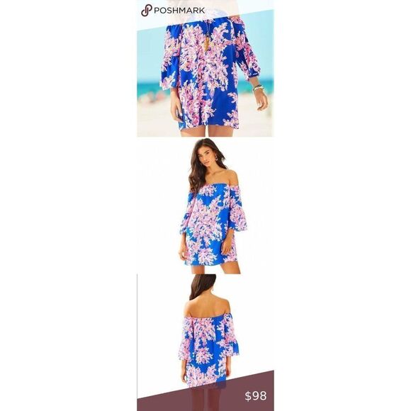 Lilly Pulitzer Sanilla off the shoulder Silk Mini Dress XS extra small - Picture 3 of 8